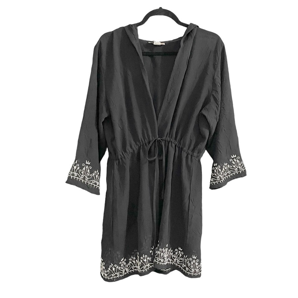 PEPPERMINT BAY Black White Swimwear Coverup Hood Large